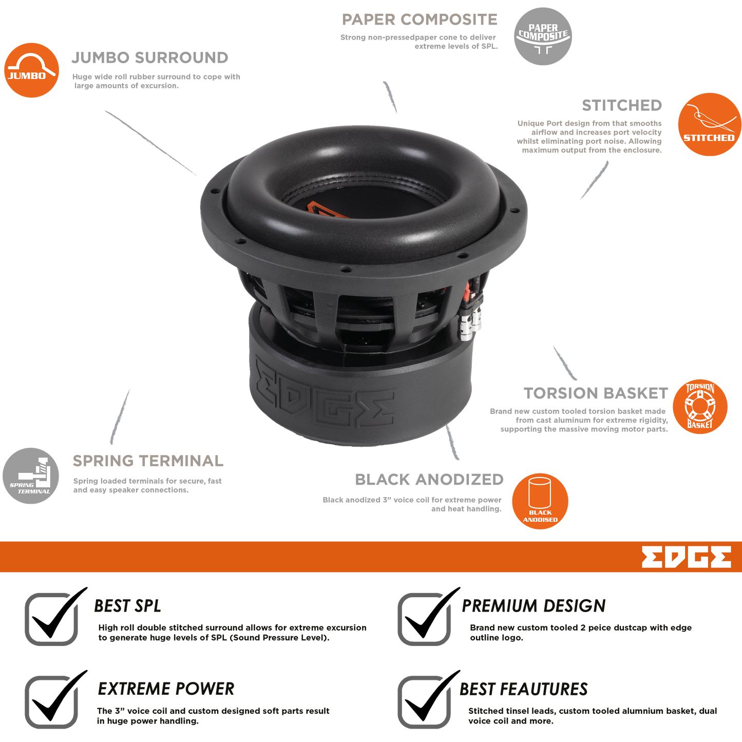 EDX10D2-E3 | EDGE Xtreme Series 10 inch 3500 watts Subwoofer
